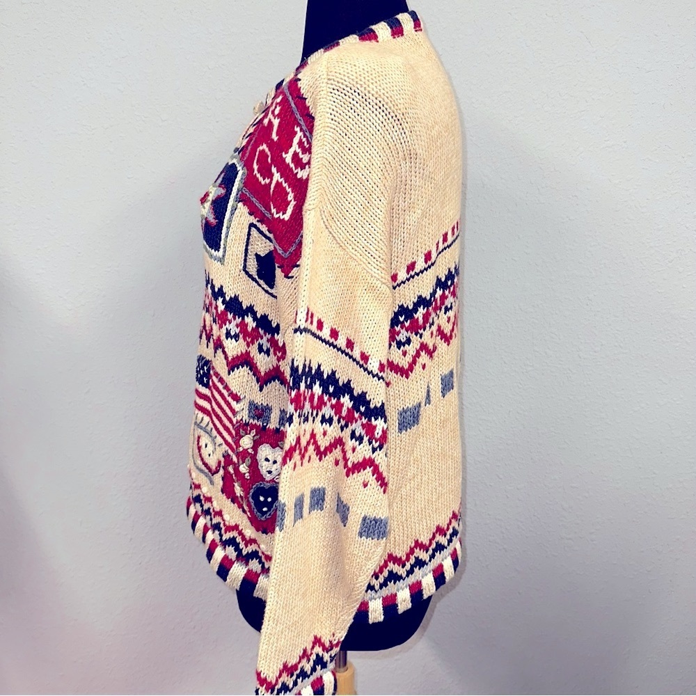 Women’s vtg Heirloom Collectibles teacher Americana cardigan sweater sz L - Picture 7 of 11